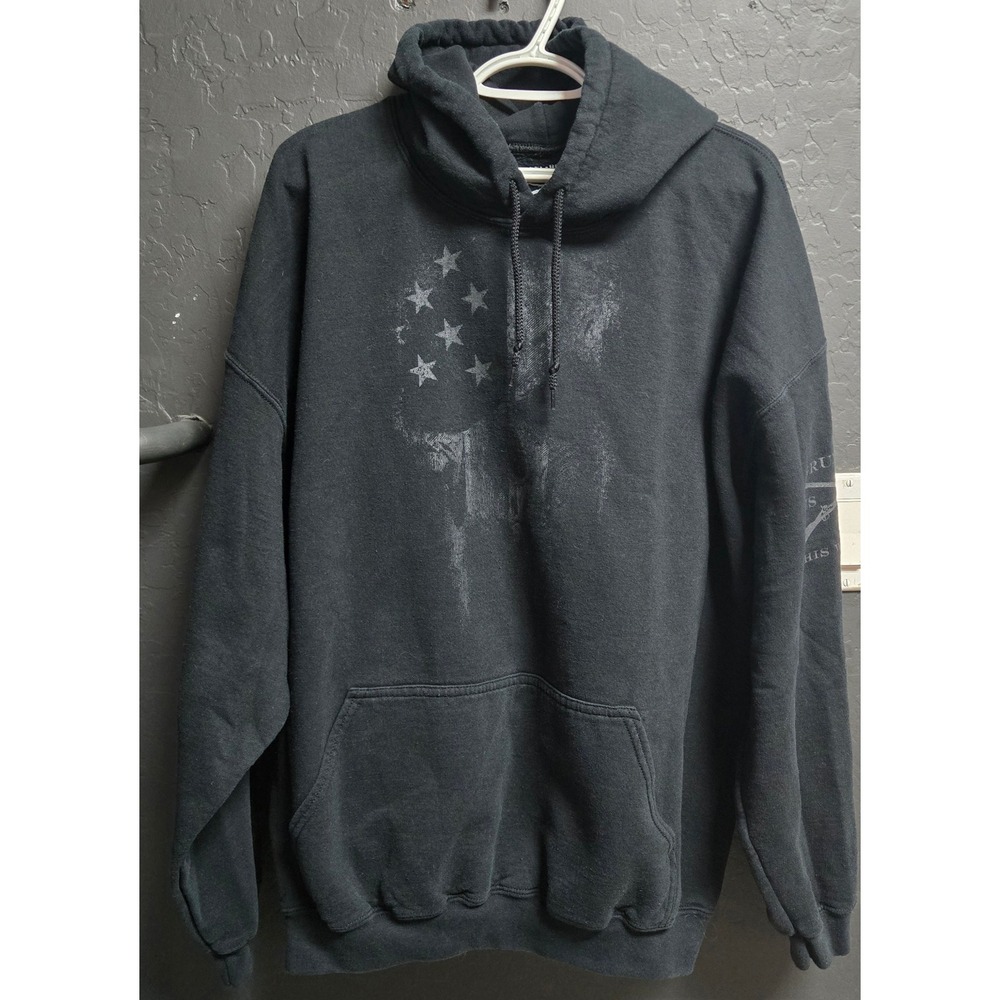 Grunt Style Mens XXL Black Distressed Skull American Flag Pullover Hoodie